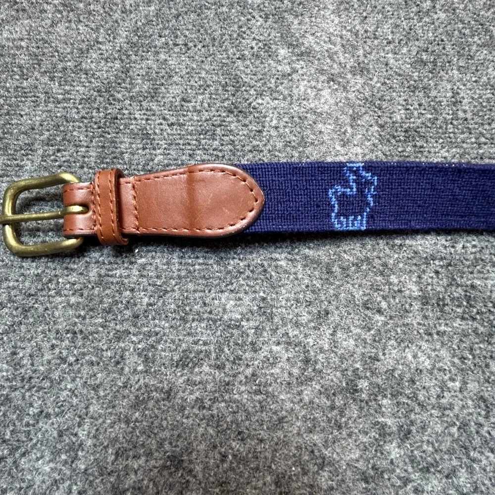 Smathers & Branson needlepoint belt 38 Navy Blue Mountain Goat Ram USA Made